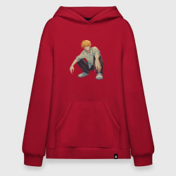 Толстовка-худи оверсайз Человек-бензопила Денджи чилл, цвет: красный