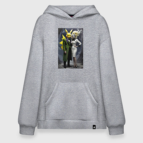 Худи оверсайз Ведьма жена Пикачу - нейроарт фантазия / Меланж – фото 1