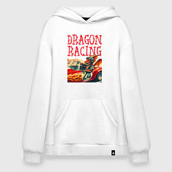 Толстовка-худи оверсайз Dragon cool racer - ai art, цвет: белый