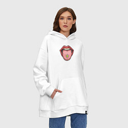 Толстовка-худи оверсайз Smiling lips, цвет: белый — фото 2