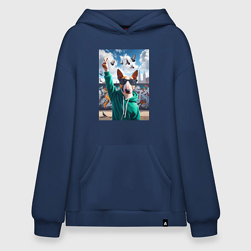 Худи оверсайз Чувак бультерьер на фоне граффити / Тёмно-синий – фото 1