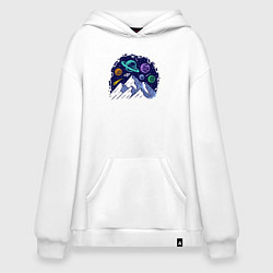 Толстовка-худи оверсайз Космос над горами, цвет: белый