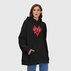 Толстовка-худи оверсайз She is fire - women heart, цвет: черный — фото 2