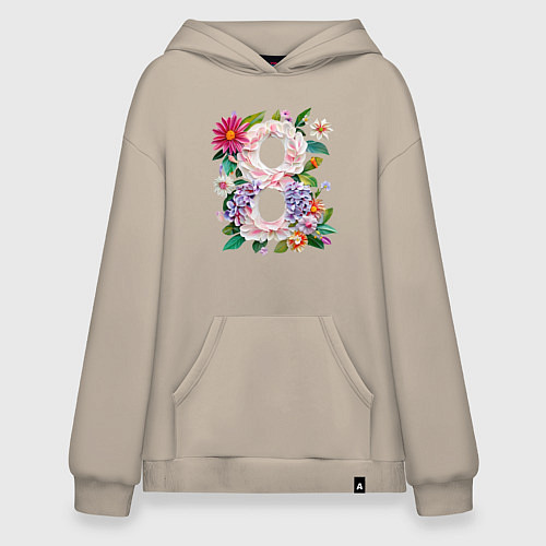 Худи оверсайз Цветочное 8 марта / Миндальный – фото 1
