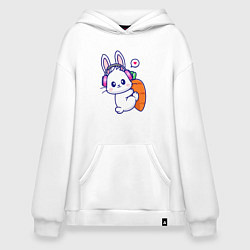 Толстовка-худи оверсайз Музыкальный зайка с морковкой, цвет: белый