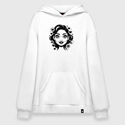 Толстовка-худи оверсайз Девушка с макияжем, цвет: белый
