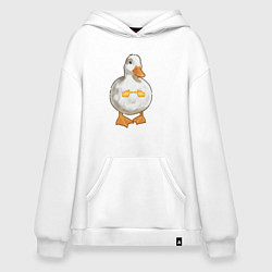Толстовка-худи оверсайз Милая смущенная уточка гусь мем, цвет: белый
