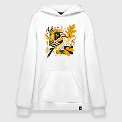 Толстовка-худи оверсайз Дятел на ветке дуба, цвет: белый