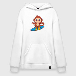Толстовка-худи оверсайз Обезьянка серфер, цвет: белый