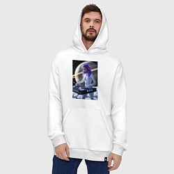 Толстовка-худи оверсайз Девушка космо DJ на фоне сатурна, цвет: белый — фото 2