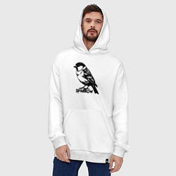 Толстовка-худи оверсайз Графический воробей, цвет: белый — фото 2