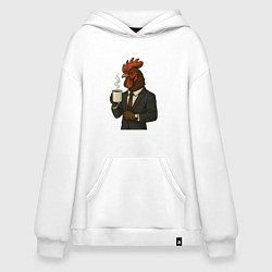 Толстовка-худи оверсайз Петух бизнесмен, цвет: белый