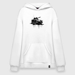 Толстовка-худи оверсайз Танк с эффектом подтёков краски, цвет: белый