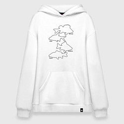 Толстовка-худи оверсайз Контуры рыб, цвет: белый