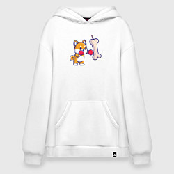 Толстовка-худи оверсайз Пёсик боксёр, цвет: белый