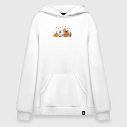 Толстовка-худи оверсайз Лиса с тыквами и фонарём, цвет: белый