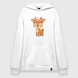 Толстовка-худи оверсайз Милый олененок с венком, цвет: белый