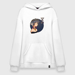 Толстовка-худи оверсайз Девушка-волк: тотем волка, цвет: белый
