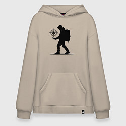 Толстовка-худи оверсайз Путешественник с компасом, цвет: миндальный