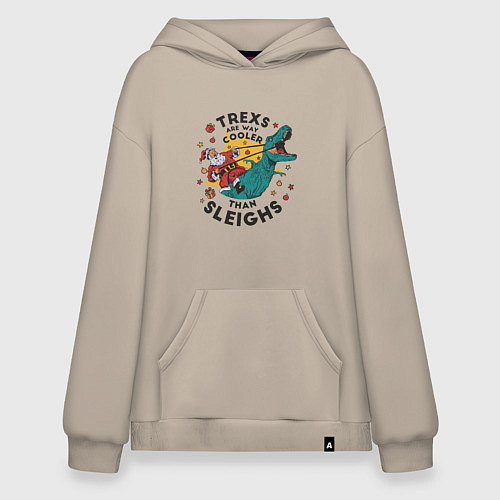 Худи оверсайз Санта на динозавре / Миндальный – фото 1