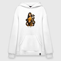 Толстовка-худи оверсайз Женщина и змея за её спиной, цвет: белый
