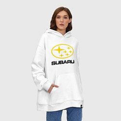 Толстовка-худи оверсайз Subaru Logo, цвет: белый — фото 2