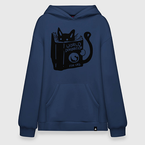 Худи оверсайз Кот с книгой / Тёмно-синий – фото 1