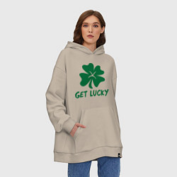 Толстовка-худи оверсайз Get lucky, цвет: миндальный — фото 2