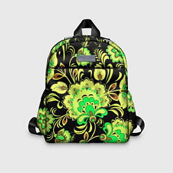 Детский рюкзак Хохлома: черный и салатовый, цвет: 3D-принт