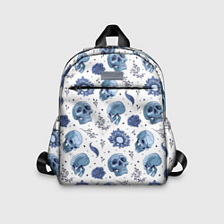 Детский рюкзак Узор Голубые черепа с цветами, цвет: 3D-принт