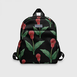 Детский рюкзак Красные каллы на черном, цвет: 3D-принт