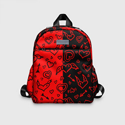 Детский рюкзак Черно-Красные сердца с крылышками, цвет: 3D-принт