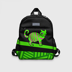 Детский рюкзак Зеленый полосатый кот, цвет: 3D-принт