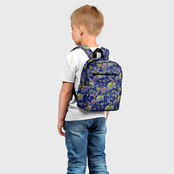 Детский рюкзак Оранжево-зеленый цветочный узор на синем фоне, цвет: 3D-принт — фото 2