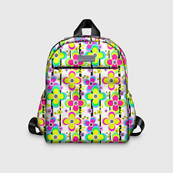 Детский рюкзак Цветочный ретро узор в неоновых тонах, цвет: 3D-принт