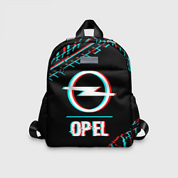 Детский рюкзак Значок Opel в стиле Glitch на темном фоне, цвет: 3D-принт