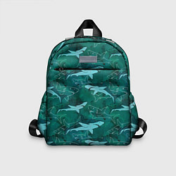 Детский рюкзак Акулы не темно бирюзовом фоне, цвет: 3D-принт