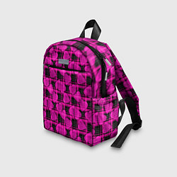 Детский рюкзак Black and pink hearts pattern on checkered, цвет: 3D-принт — фото 2