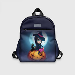 Детский рюкзак Маленькая прикольная ведьмочка с милым котёнком, цвет: 3D-принт