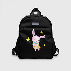 Детский рюкзак Крольчонок танцует со звёздами на чёрном фоне, цвет: 3D-принт