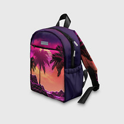 Детский рюкзак Пальмы и пляж в розовом закате ретро дизайн, цвет: 3D-принт — фото 2
