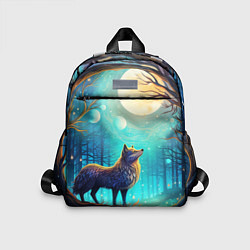 Детский рюкзак Волк в ночном лесу в folk art стиле, цвет: 3D-принт