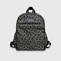 Детский рюкзак Белые сердечки на черном фоне, цвет: 3D-принт