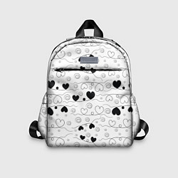 Детский рюкзак Узор из черно-белых сердец на белом фоне, цвет: 3D-принт