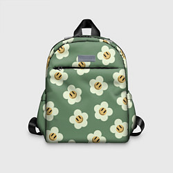 Детский рюкзак Цветочки-смайлики: темно-зеленый паттерн, цвет: 3D-принт