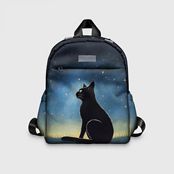 Детский рюкзак Черный кот и звезды - акварель