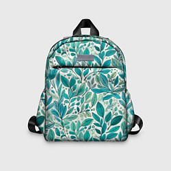 Детский рюкзак Нежные акварельные листья, голубые и зеленые, цвет: 3D-принт