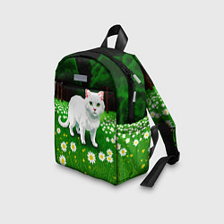 Детский рюкзак Белый кот на лугу пиксель арт, цвет: 3D-принт — фото 2