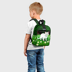 Детский рюкзак Белый кот на лугу пиксель арт, цвет: 3D-принт — фото 2