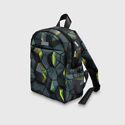 Детский рюкзак Черная текстура с зелеными камнями, цвет: 3D-принт — фото 2